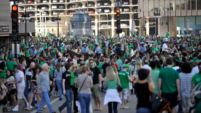 Downtown Chicago on St. Patrick’s Day
